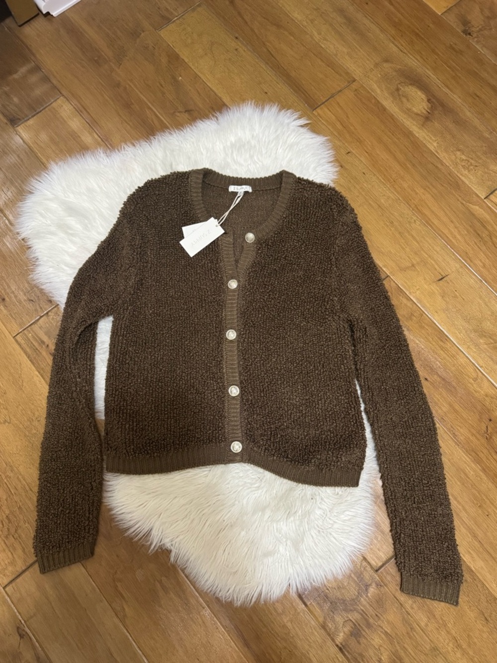 Z Supply Brown Button-Front Plush Knit Cardigan